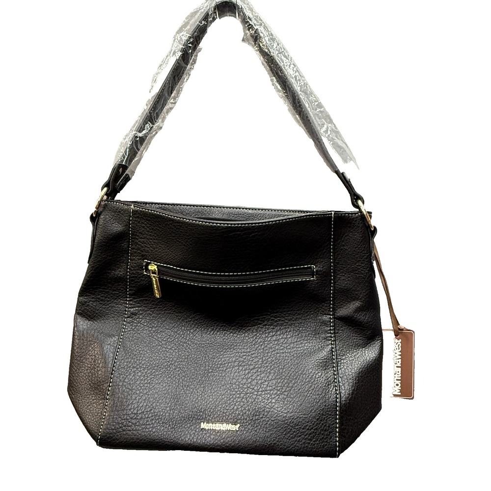 Montana West Hobo Bag Women Vegan Leather Pebbled Black  Zip Closure ‎ Purse